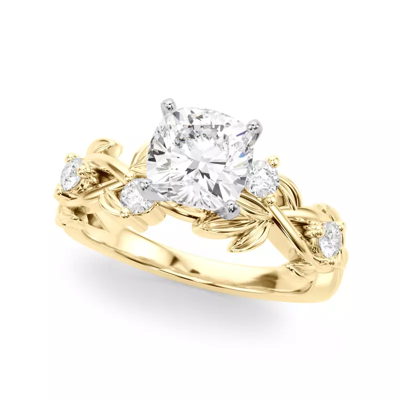 14K Yellow Gold Flamenco Twisted Vine And Leaf Engagement Ring