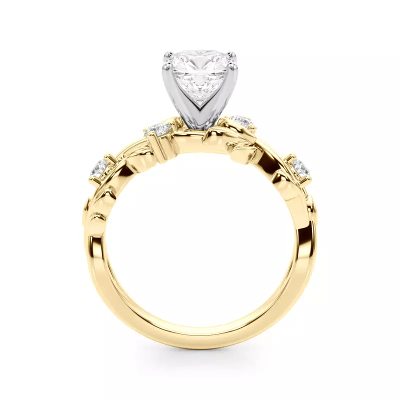 14K Yellow Gold Flamenco Twisted Vine And Leaf Engagement Ring
