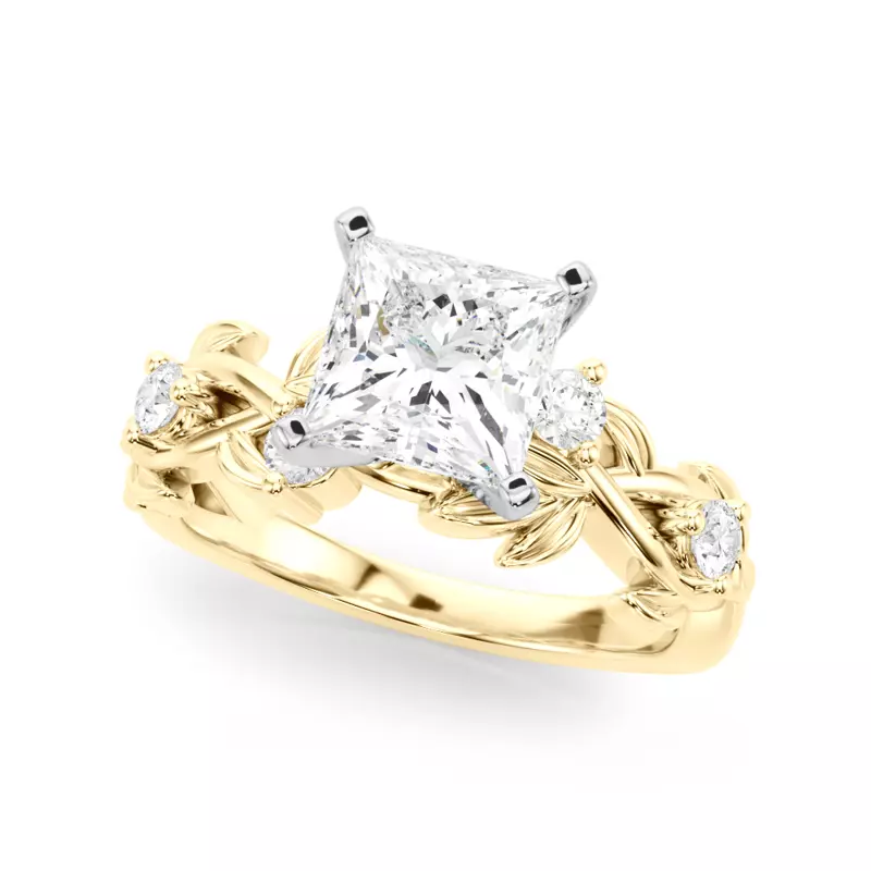 14K Yellow Gold Flamenco Twisted Vine And Leaf Engagement Ring