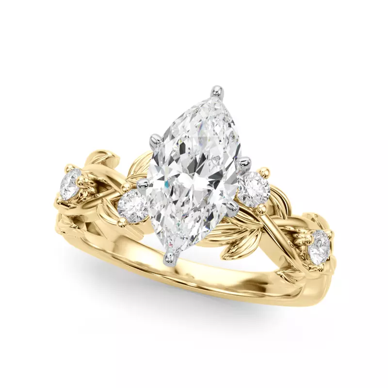14K Yellow Gold Flamenco Twisted Vine And Leaf Engagement Ring