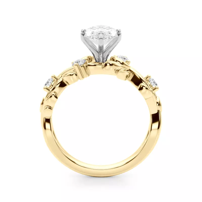 14K Yellow Gold Flamenco Twisted Vine And Leaf Engagement Ring