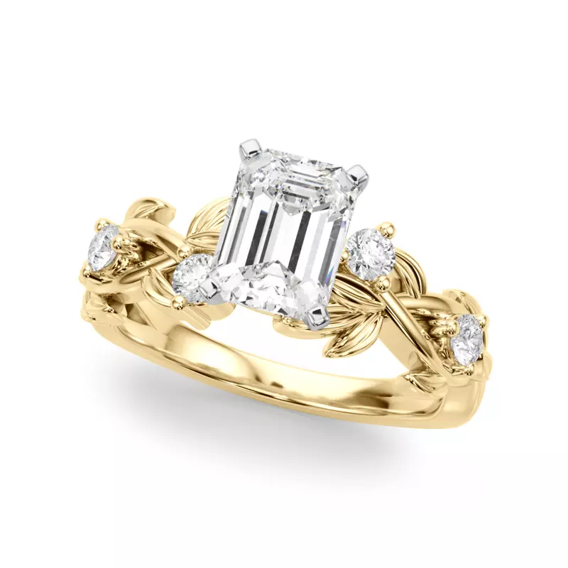 14K Yellow Gold Flamenco Twisted Vine And Leaf Engagement Ring