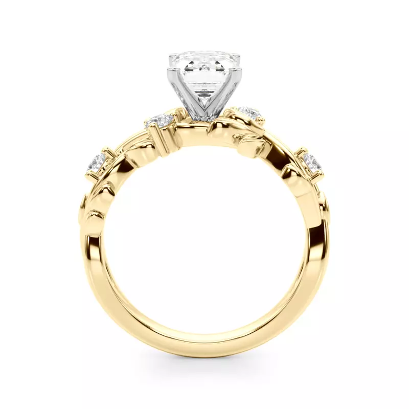 14K Yellow Gold Flamenco Twisted Vine And Leaf Engagement Ring