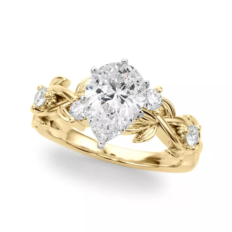 14K Yellow Gold Flamenco Twisted Vine And Leaf Engagement Ring
