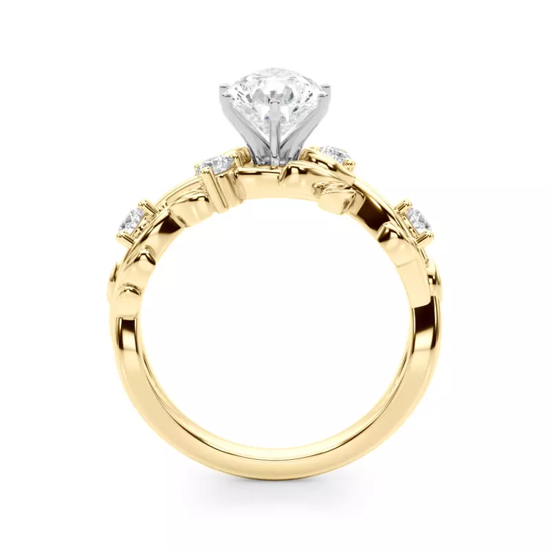 14K Yellow Gold Flamenco Twisted Vine And Leaf Engagement Ring