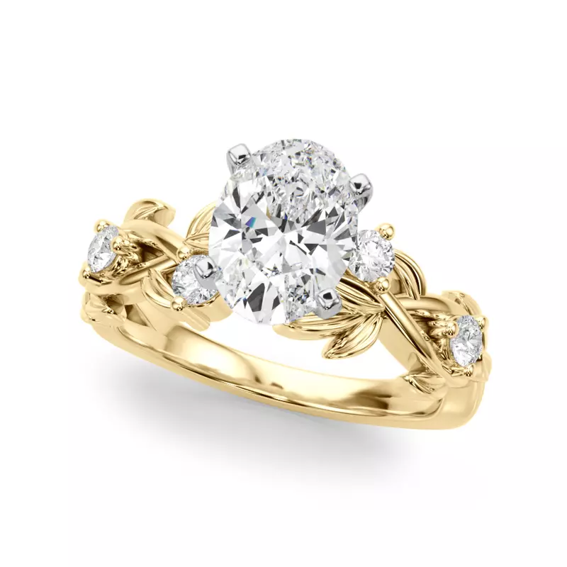 14K Yellow Gold Flamenco Twisted Vine And Leaf Engagement Ring