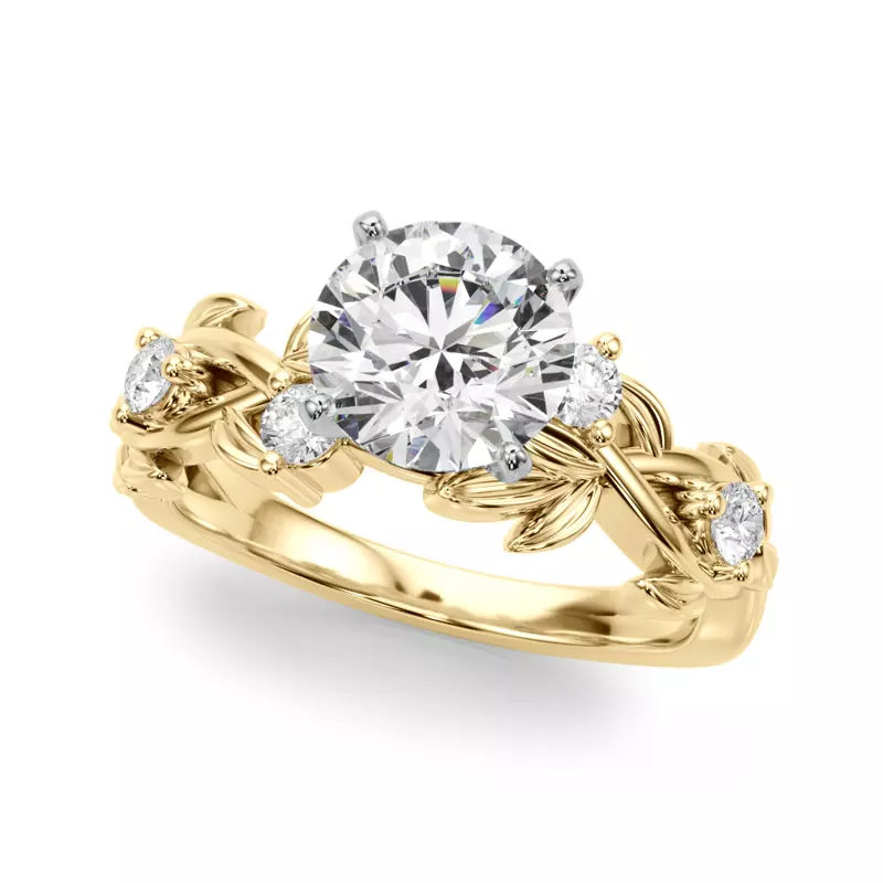 18K Yellow Gold Flamenco Twisted Vine And Leaf Engagement Ring
