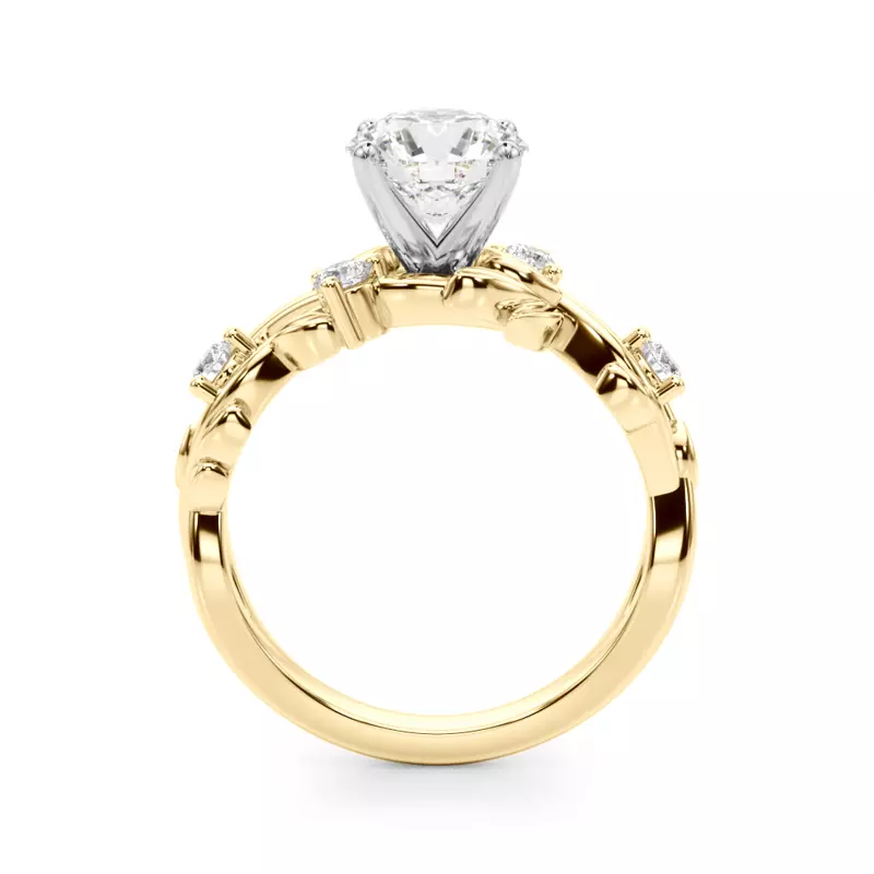 18K Yellow Gold Flamenco Twisted Vine And Leaf Engagement Ring