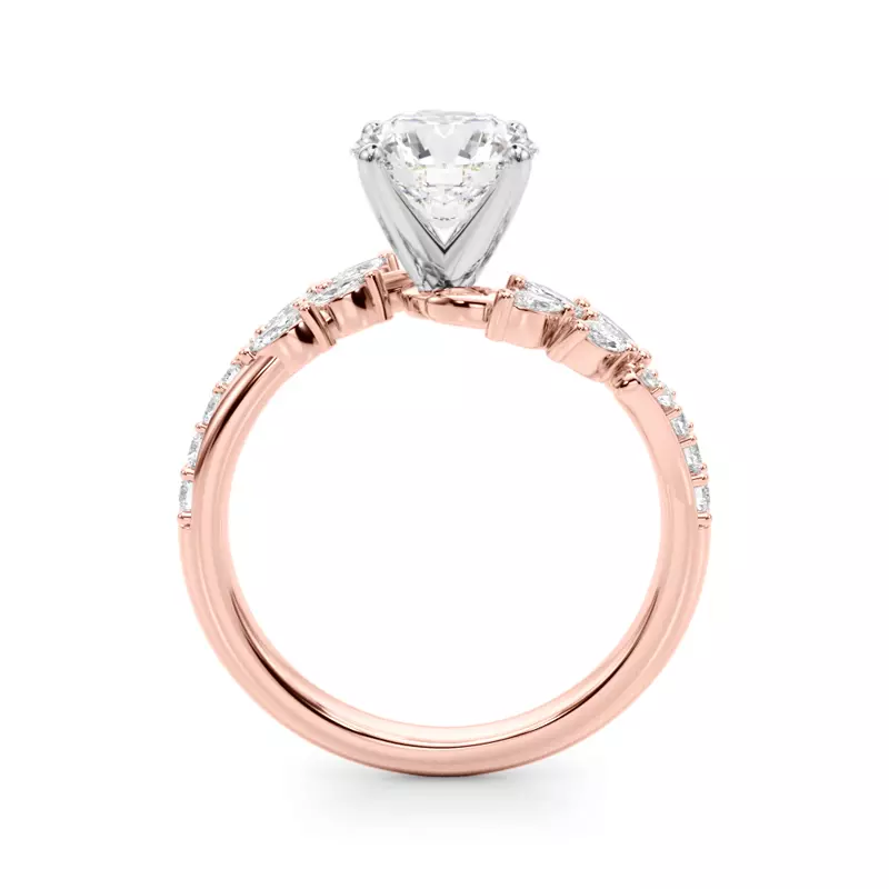 14K Rose Gold Lynx Diamond Leaf Engagement Ring