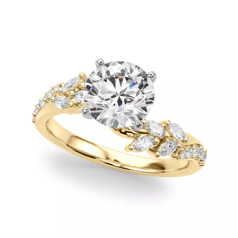 18K Yellow Gold Lynx Diamond Leaf Engagement Ring