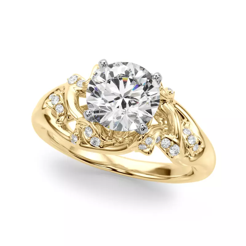 14K Yellow Gold Garden Vine Diamond Engagement Ring