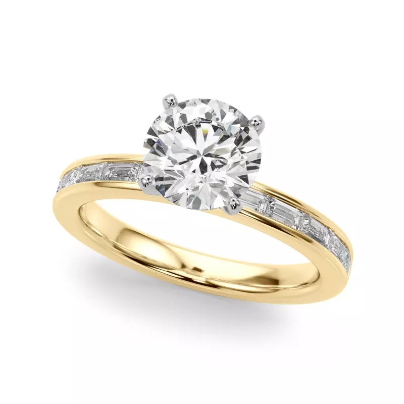 14K Yellow Gold Fleurie Channel Set Baguette Engagement Ring
