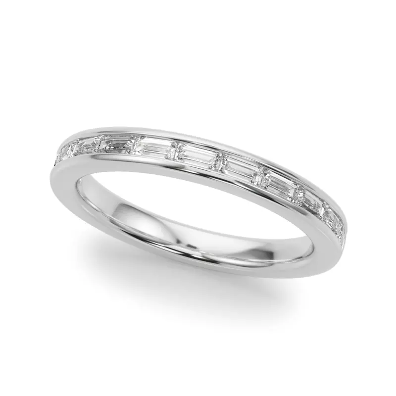 18K White Gold Fleurie Channel Set Baguette Band
