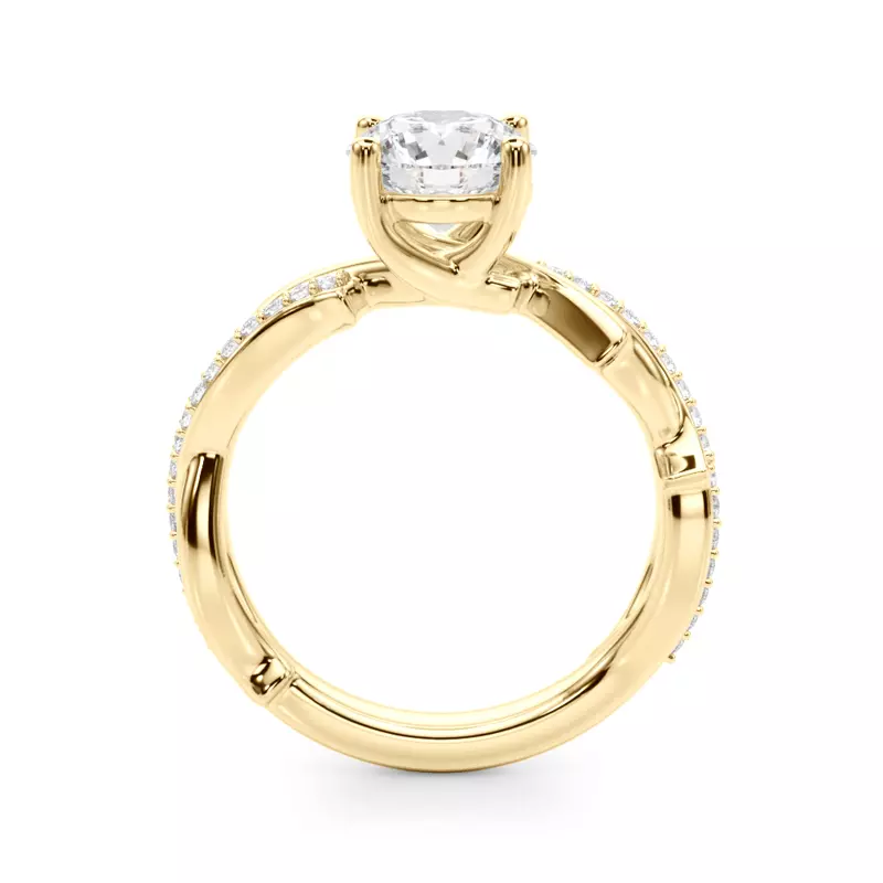 14K Yellow Gold Lucienne Twisted Vine Pave Engagement Ring