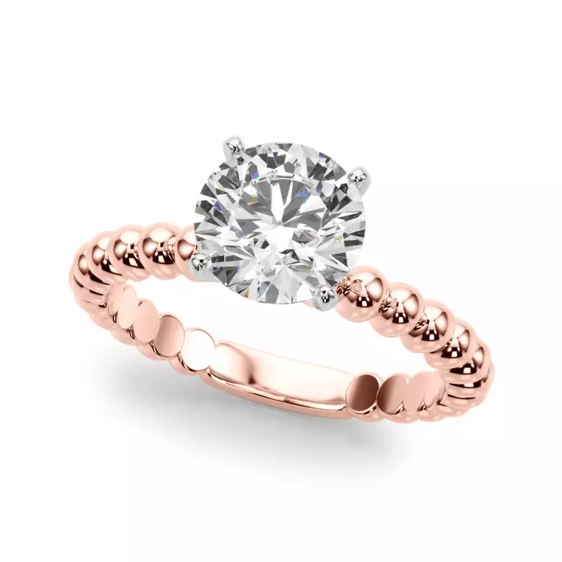 14K Rose Gold Lisette Beaded Solitaire Engagement Ring