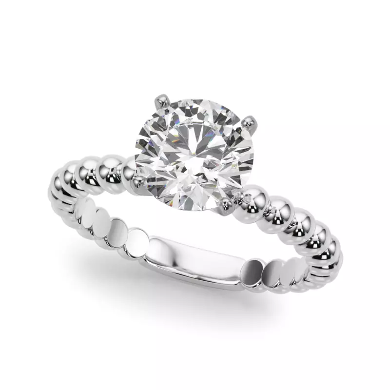 14K White Gold Lisette Beaded Solitaire Engagement Ring