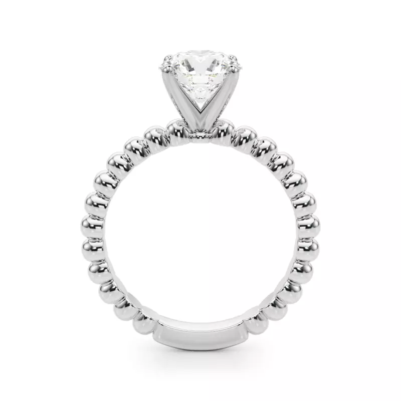 14K White Gold Lisette Beaded Solitaire Engagement Ring