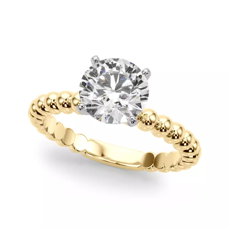 14K Yellow Gold Lisette Beaded Solitaire Engagement Ring