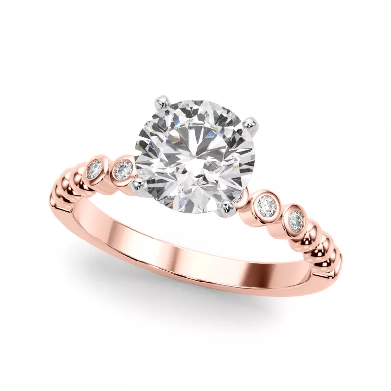 14K Rose Gold Kateri Beaded Bezel Diamond Engagement Ring