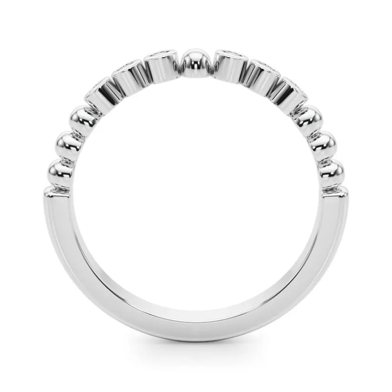 18K White Gold Kateri Beaded Bezel Diamond Wedding Band