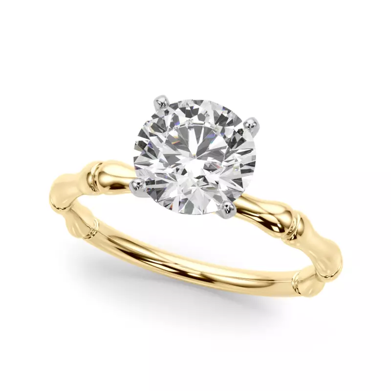 18K Yellow Gold Veronique Bamboo Solitaire Engagement Ring