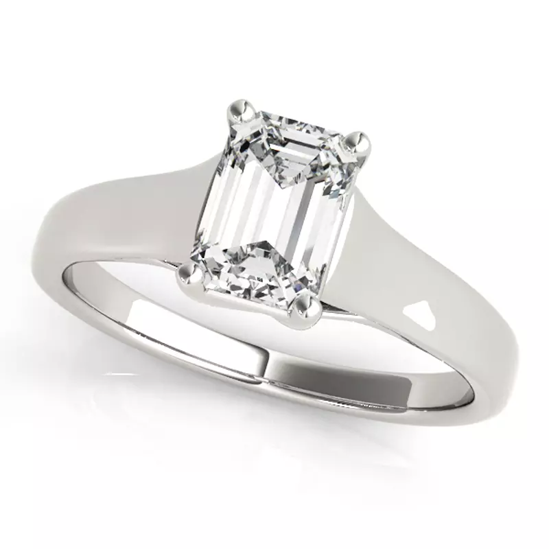 14K White Gold Nevada Emerald Cut Solitaire Engagement Ring