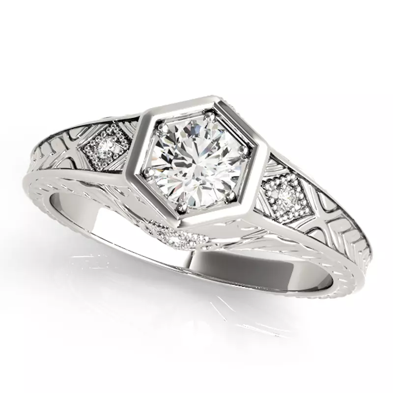 14K White Gold Charleston Vintage Engagement Ring