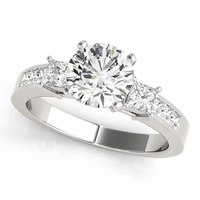 14K White Gold Angel Three Stone Engagement Ring