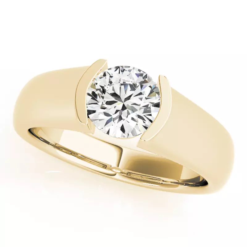 14K Yellow Gold Geneva Half Bezel Solitaire Engagement Ring