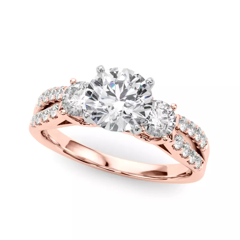 14K Rose Gold Rosella Three Stone Engagement Ring