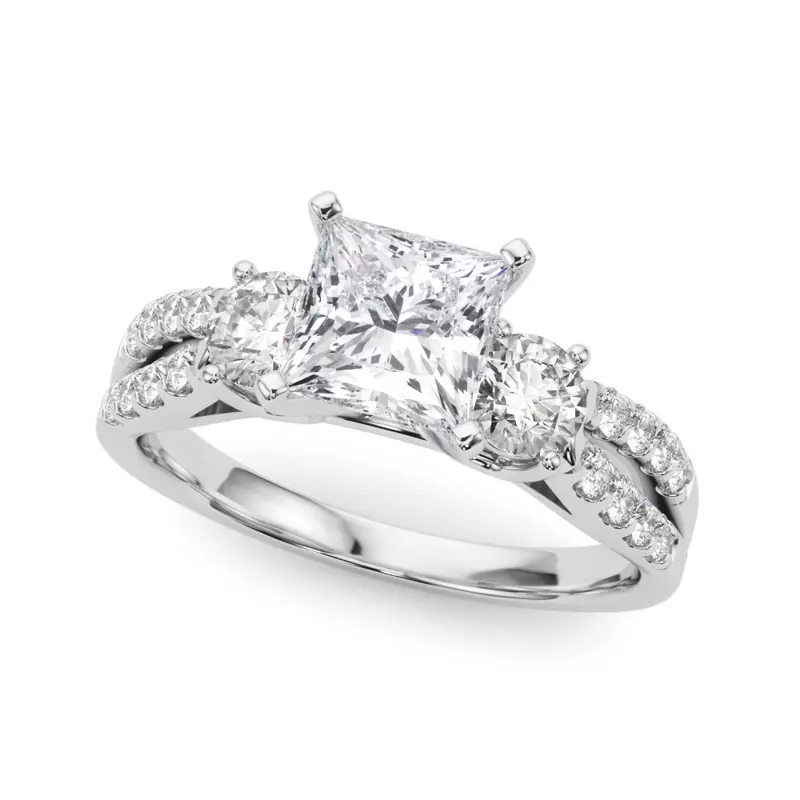 14K White Gold Rosella Three Stone Engagement Ring