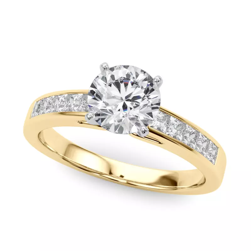 18K Yellow Gold Charlamaine Princess Cut Channel Engagement Ring