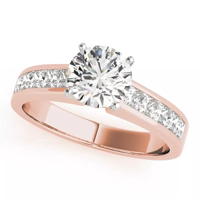 14K Rose Gold Asta Channel Diamond Engagement Ring With Princess Cuts