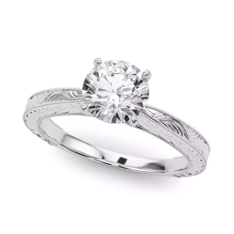 14K White Gold Mila Vintage Inspired Solitaire Engagement Ring