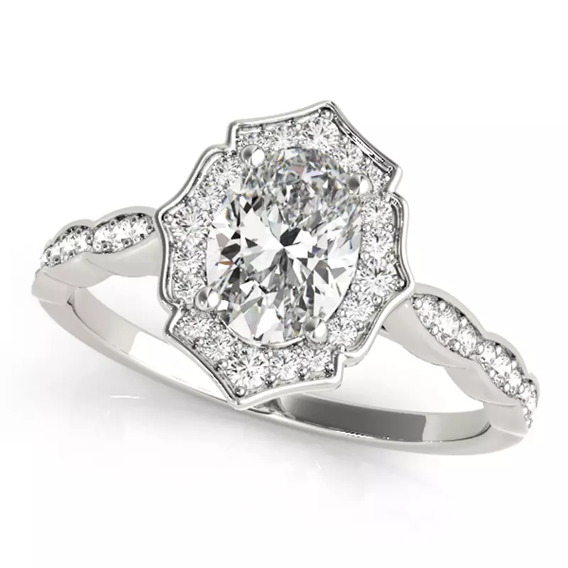 18K White Gold Hannah Scalloped Diamond Halo Engagement Ring