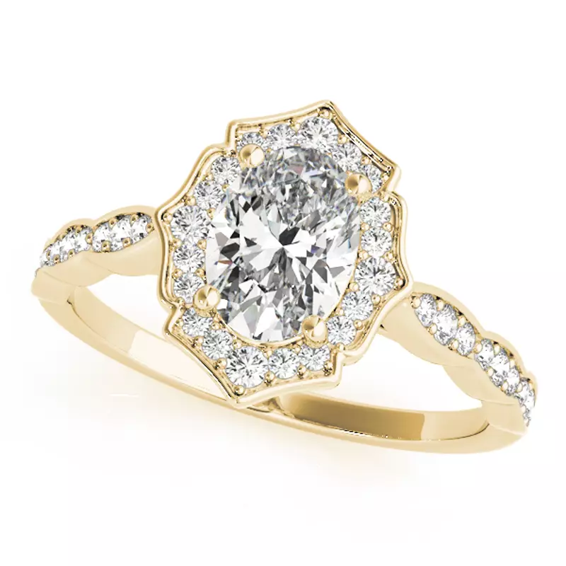 18K Yellow Gold Hannah Scalloped Diamond Halo Engagement Ring