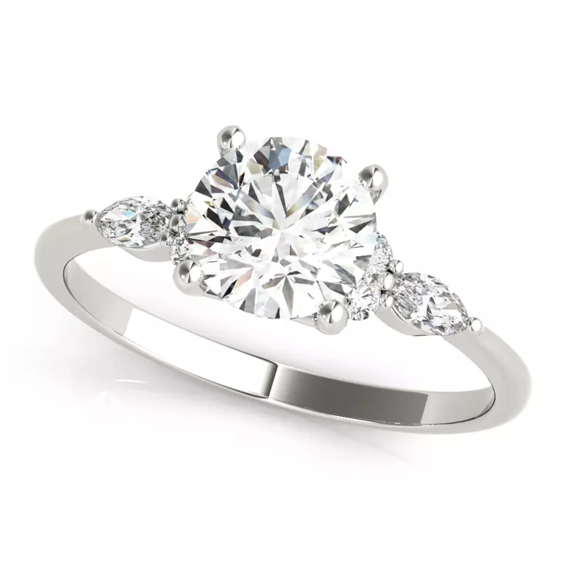 18K White Gold Paisley Marquise And Round Diamond Engagement Ring