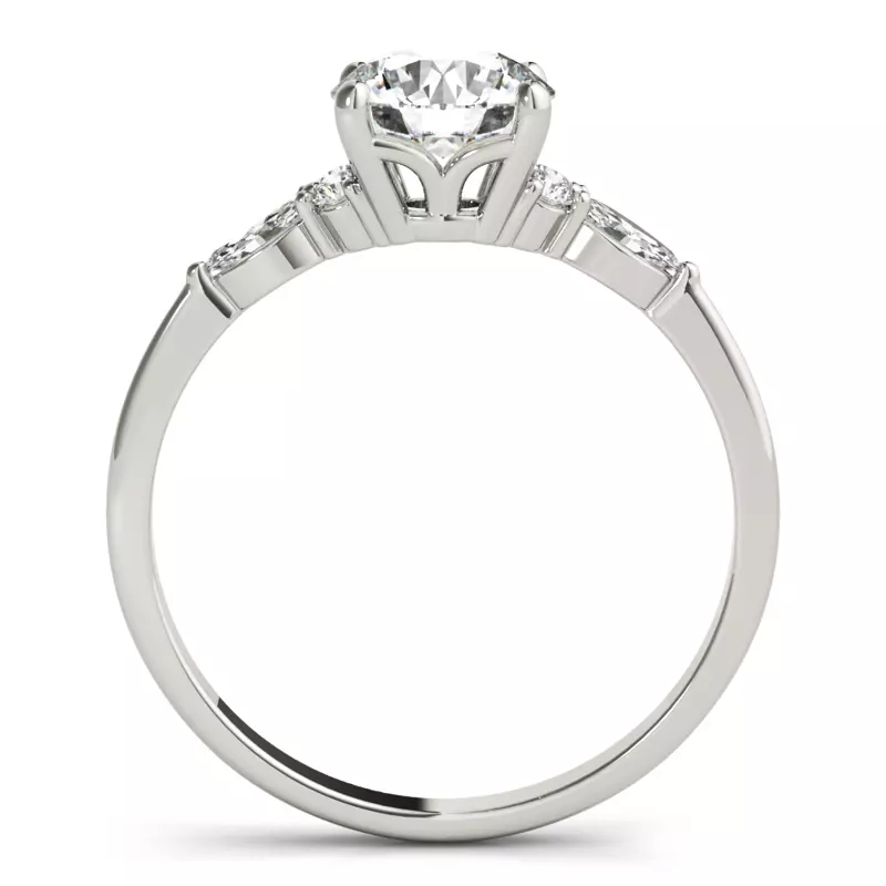 18K White Gold Paisley Marquise And Round Diamond Engagement Ring