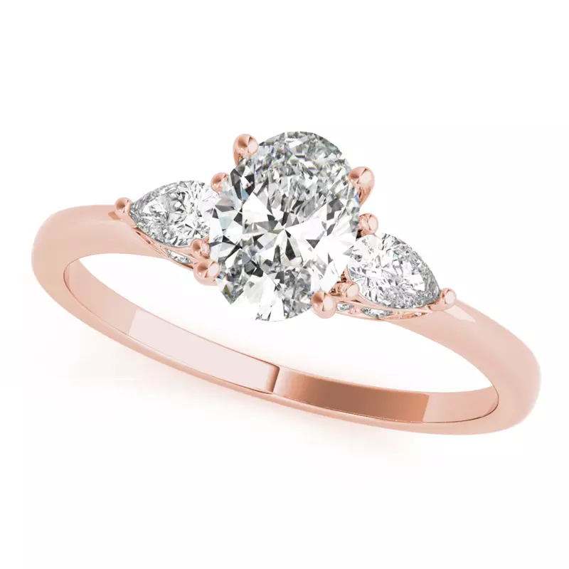 14K Rose Gold Kennedy Three Stone Ring With Pear Shape Side Diamonds