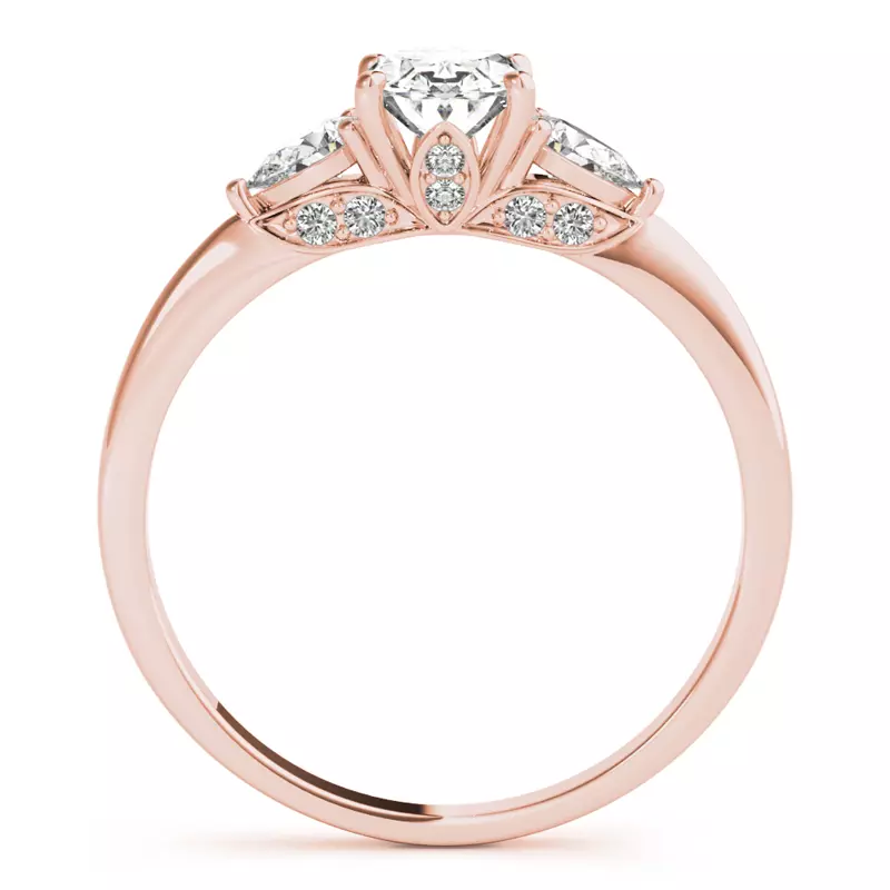 14K Rose Gold Kennedy Three Stone Ring With Pear Shape Side Diamonds