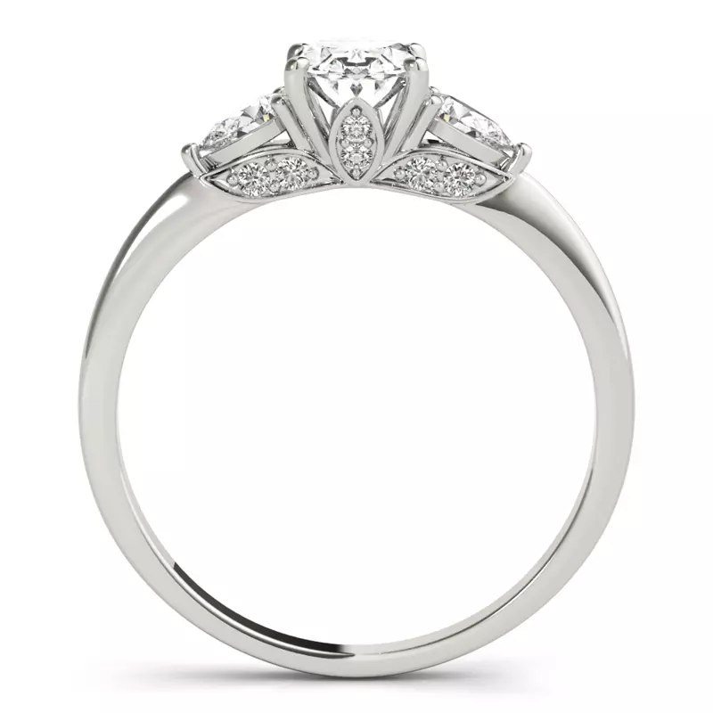 14K White Gold Kennedy Three Stone Ring With Pear Shape Side Diamonds