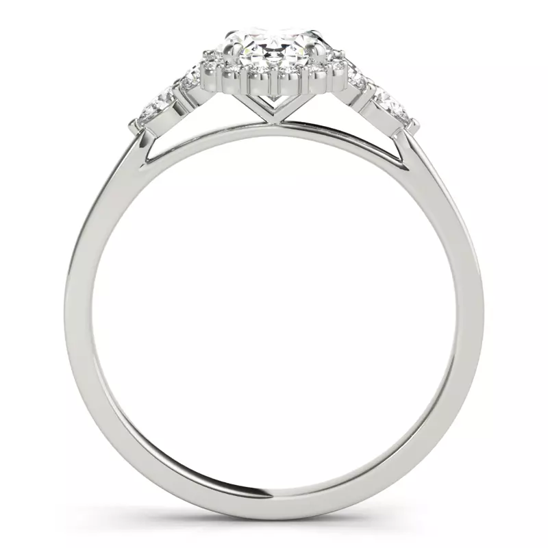 14K White Gold Isabell Halo Engagement Ring With Pear Shape Side Diamonds