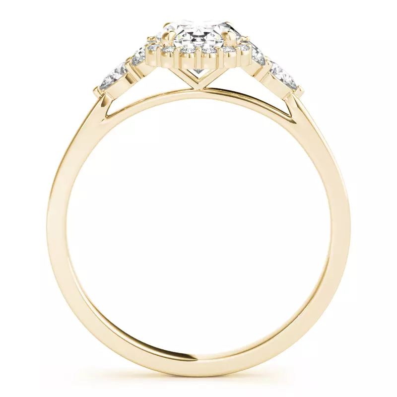 14K Yellow Gold Isabell Halo Engagement Ring With Pear Shape Side Diamonds