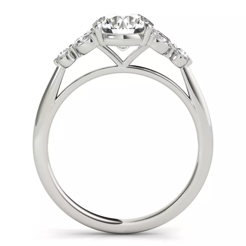 14K White Gold Olive Marquise And Round Diamond Cluster Engagement Ring