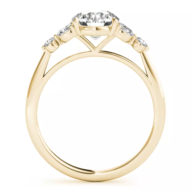 18K Yellow Gold Olive Marquise And Round Diamond Cluster Engagement Ring