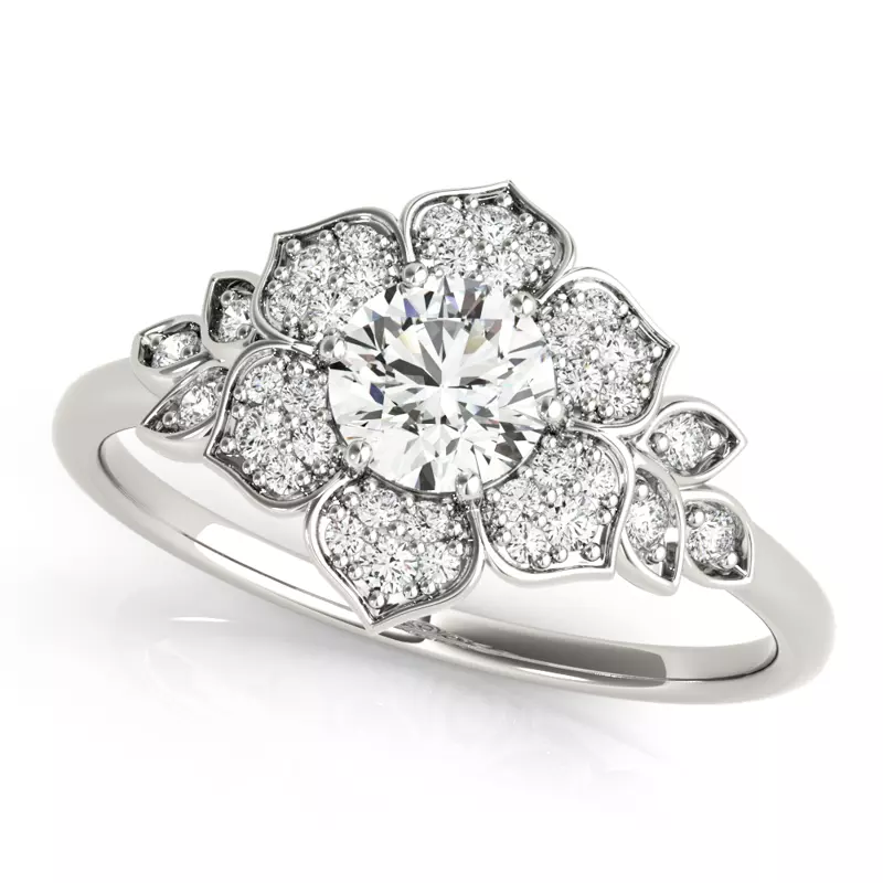 18K White Gold Gia Petal Halo Engagement Ring