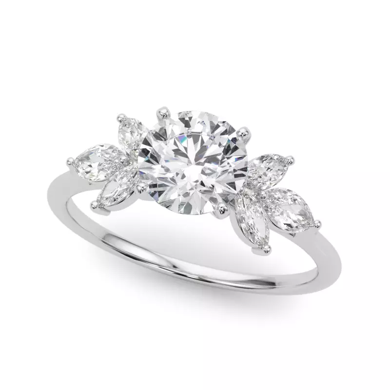 18K White Gold Ada Marquise Diamond Cluster Engagement Ring