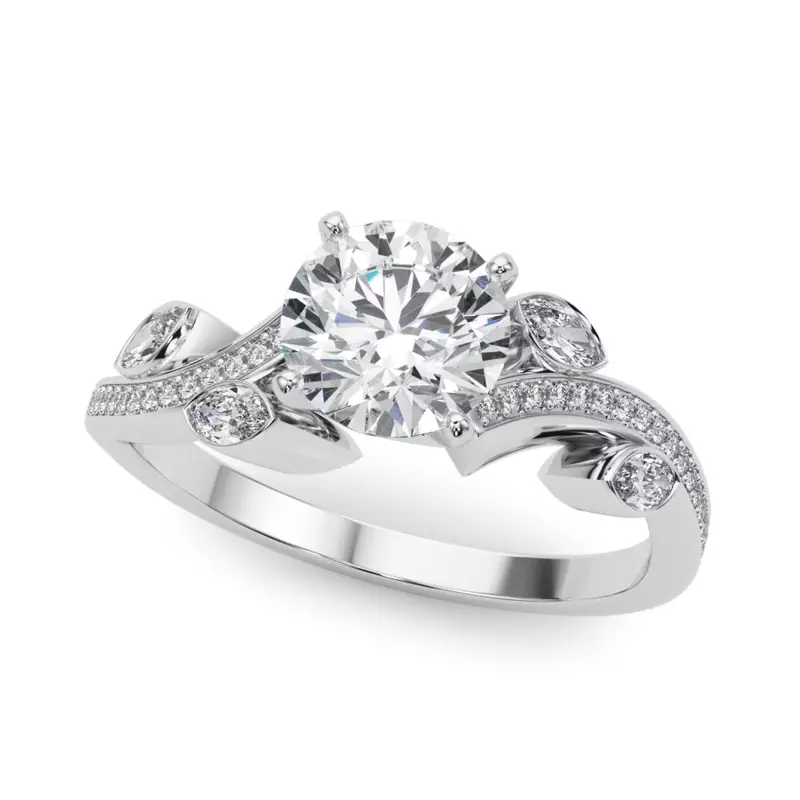 18K White Gold Poppy Nature Inspired Diamond Engagement Ring