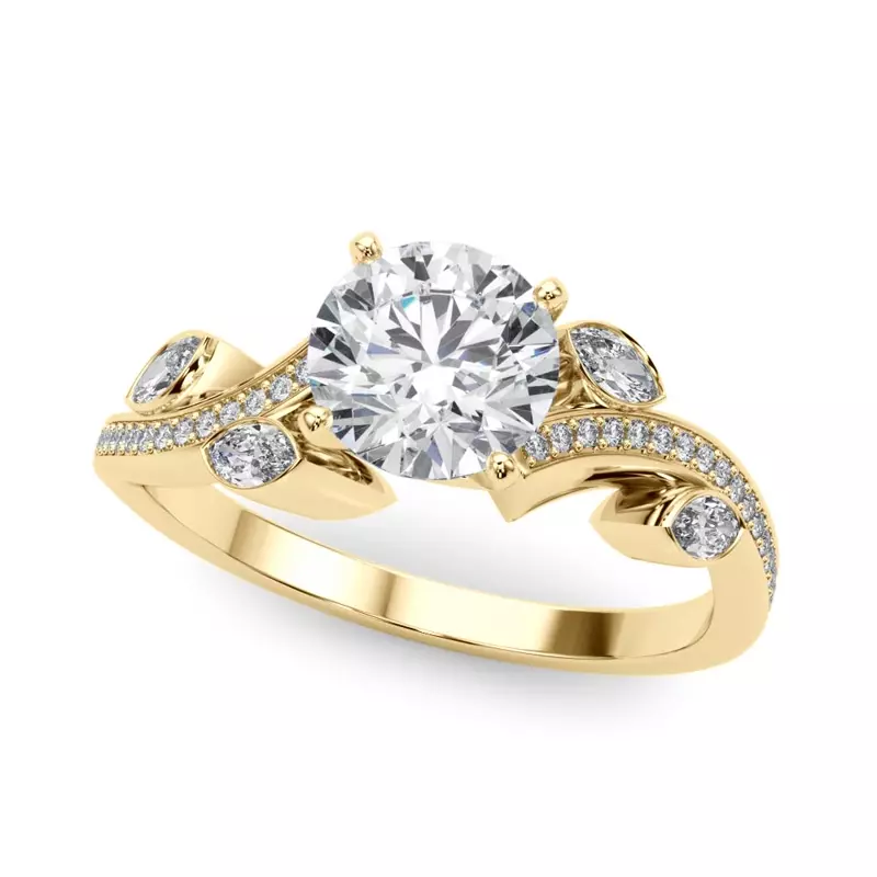 18K Yellow Gold Poppy Nature Inspired Diamond Engagement Ring