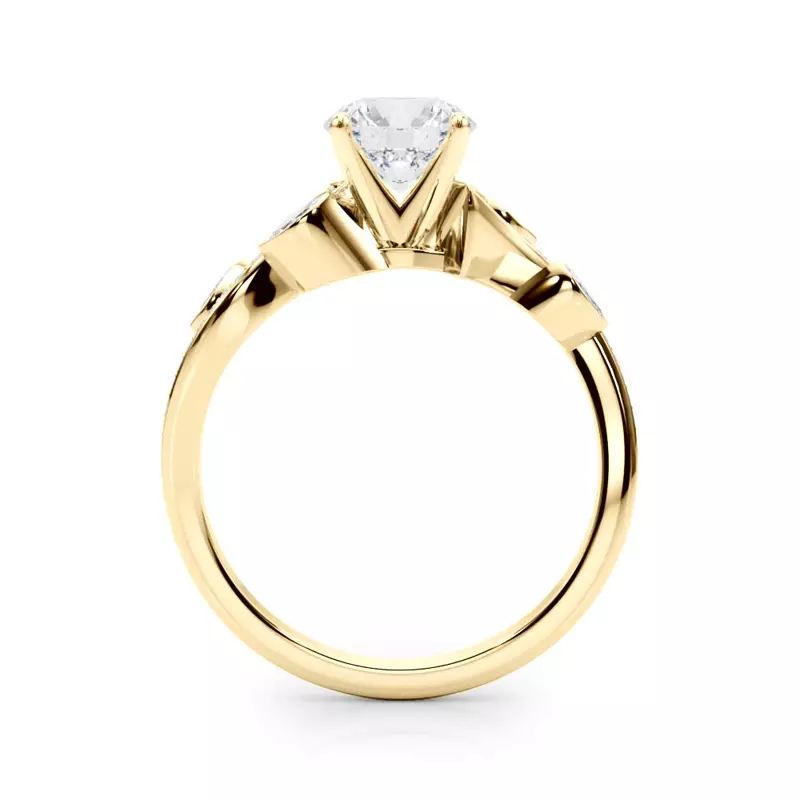 18K Yellow Gold Poppy Nature Inspired Diamond Engagement Ring